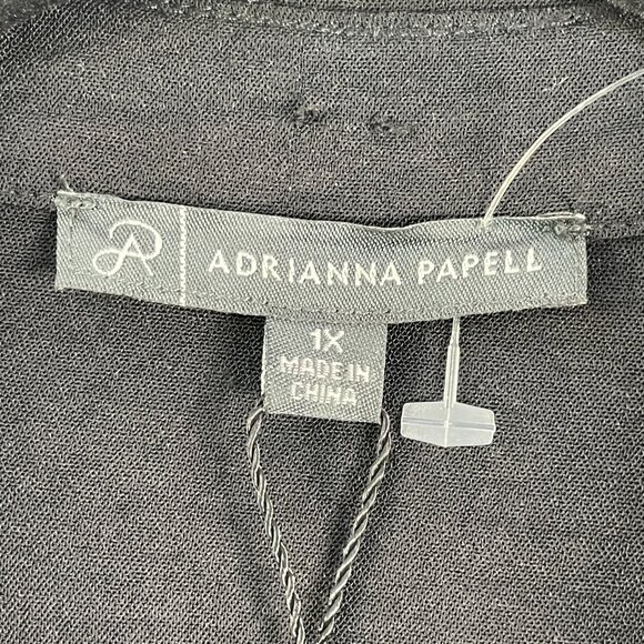 NEW Adrianna Papell Womens Plus 1X Textured Airflow Black V Neck Johnny Blouse - Picture 4 of 12